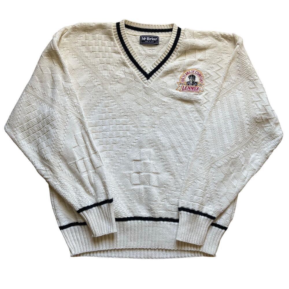 Lennox 100 Years of Comfort HVAC McBriar Vintage Cream Sweater Large Made USA